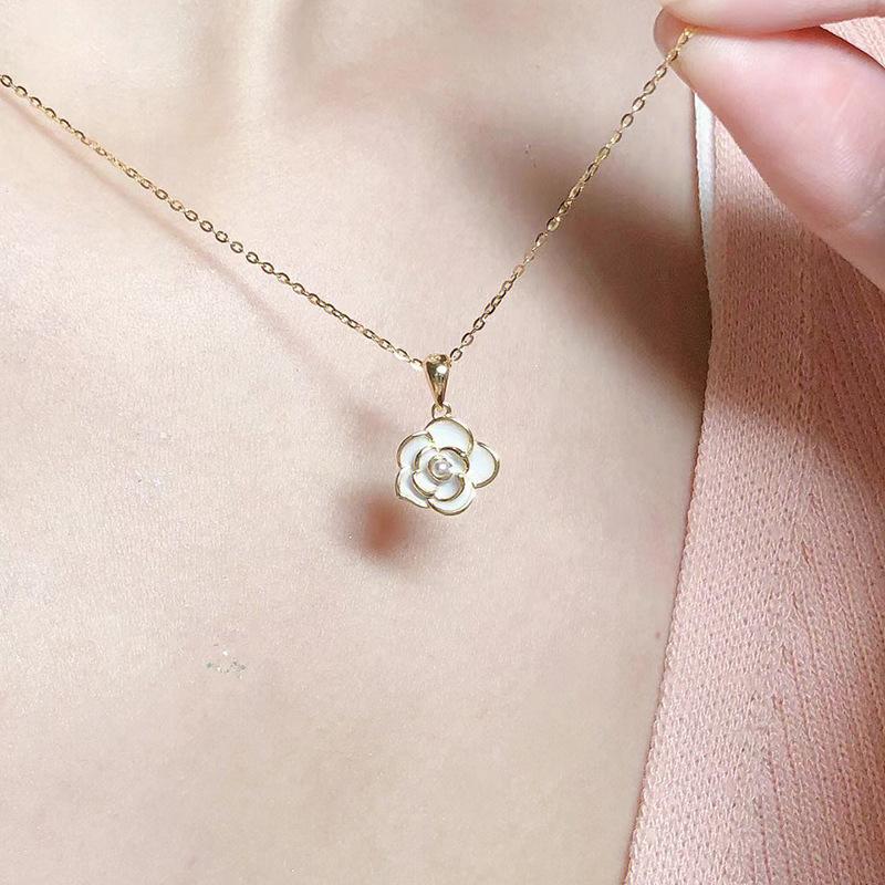 

Ожерелье Камелия Женское Французское Ретро Легкая Роскошная Цепочка Из Нержавеющей Стали Цветок Ключицы