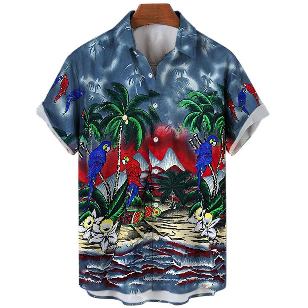 Summer Fashion Men's 3d Hawaiian Shirts Oversized Beach Short Sleeve Coconut Tree Print Shirts Tees