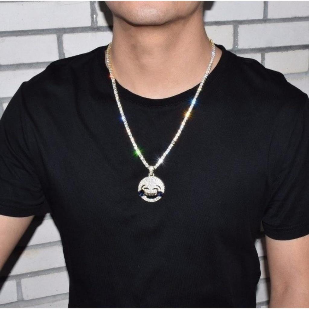 New Iced Laugh Cry Pendant with Tennis Chain Gold Color Bling Men's and Women's Hip Hop Necklace for Gift