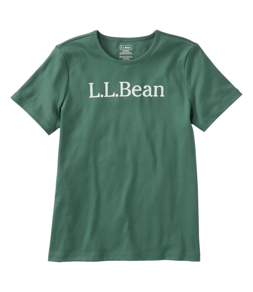 LL Bean Pima Cotton Crew Neck Graphic US Size Deep Chelt 1000227054 Women's Tee, Fit, Regular, S, Green/Bean Green,