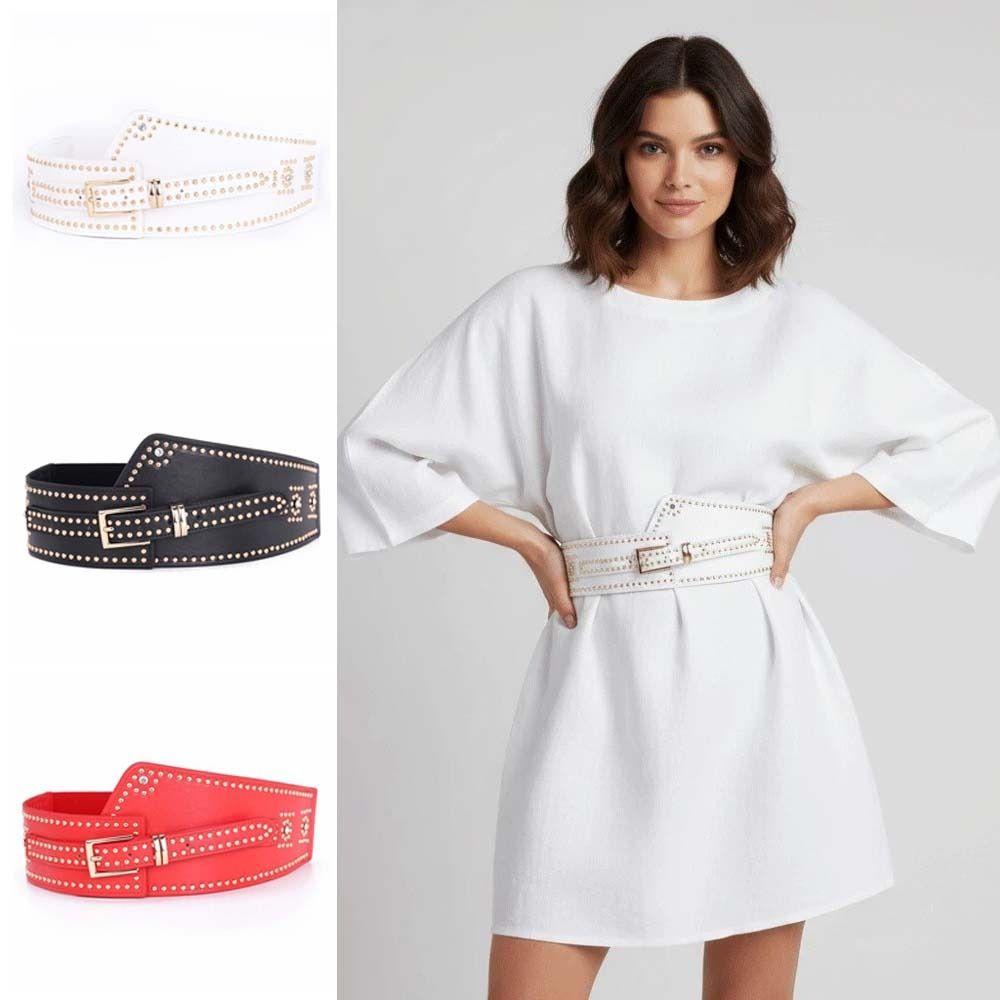 Personalized Design Rivet Wide Waistbands Adjustable Irregular Leather Belt Skirt Accessories