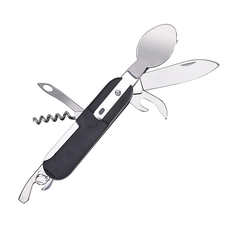 7-In-1Stainless Steel Multifunctional Tableware Set For Outdoor Activities Camping Cutlery Folding Knife Fork Spoon Outdoor Tool
