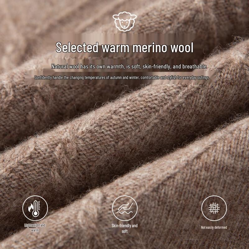 Men's Premium 100% Wool Half-High Neck Pullover Sweater