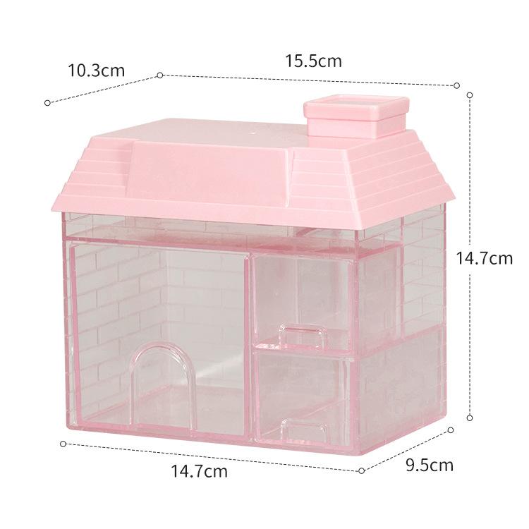 Transparent Desktop Storage Box Creative Small House Pen Holder Student Kawaii Stationery Cosmetic Organizer Rack Drawer Cute