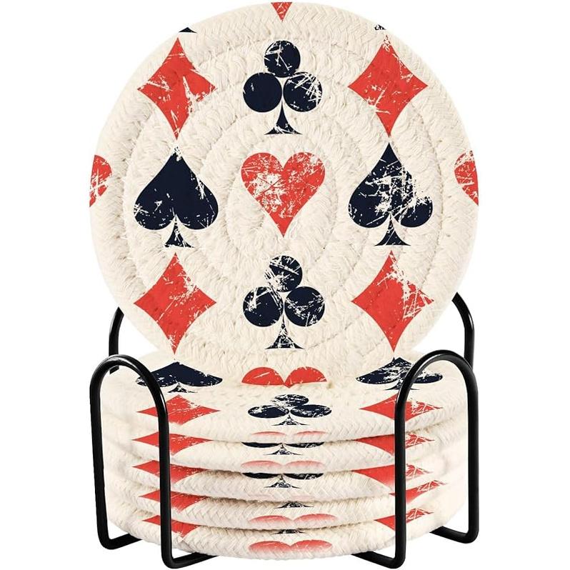 Dinosaur Cotton Cup Coasters with Holder Absorbent Drink Coasters Set for CoffeeTabletop Protection Housewarming Gift Home Decor 6 Pcs