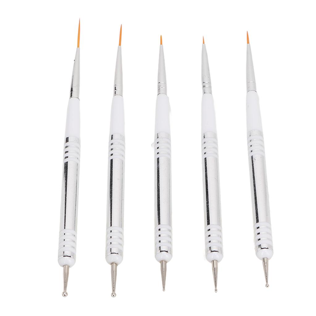 5 Pcs Nail Art Brushes Double Ended Detail Drawing Fine Tip Nail Dotting Pens for Home DIY Salon Manicure