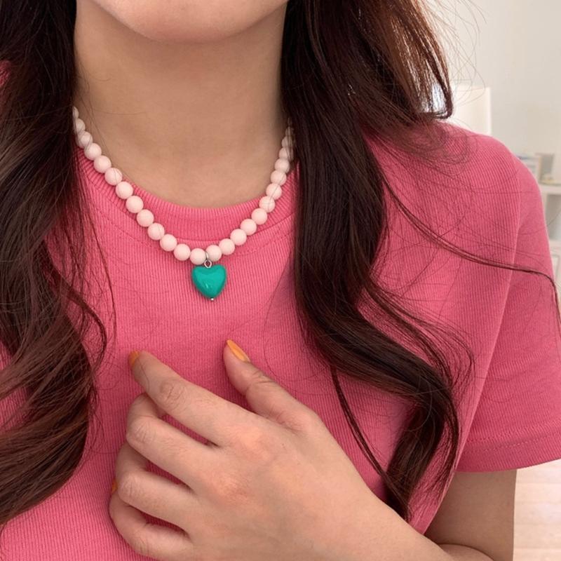 Colorful Acrylic Beads Heart Choker Necklace Bohemian Simple Love Charm Statement Short Necklaces Clavicle Chain Jewelry