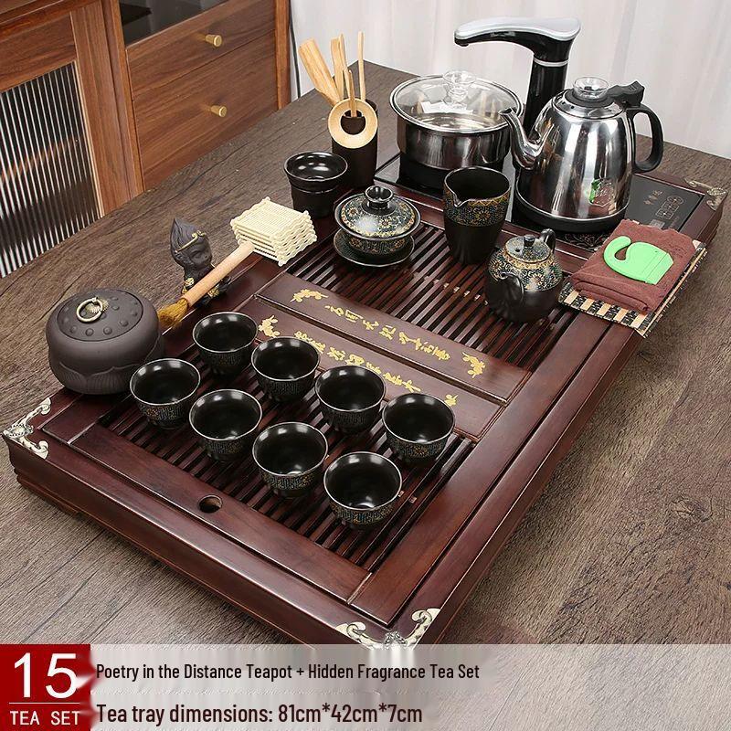 Jiakangming Solid Wood Tea Tray Set with Automatic Kettle