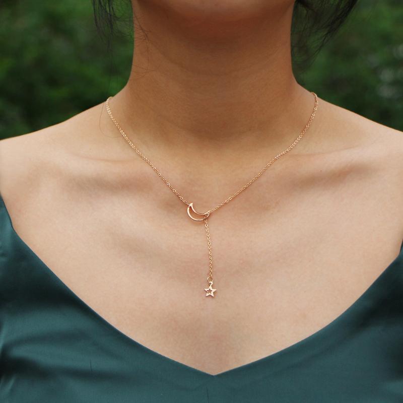 Stackable Moon Star Pendant Choker Necklace Trendy Ins Popular Jewelry for Women Daily Outfit Party Accessory