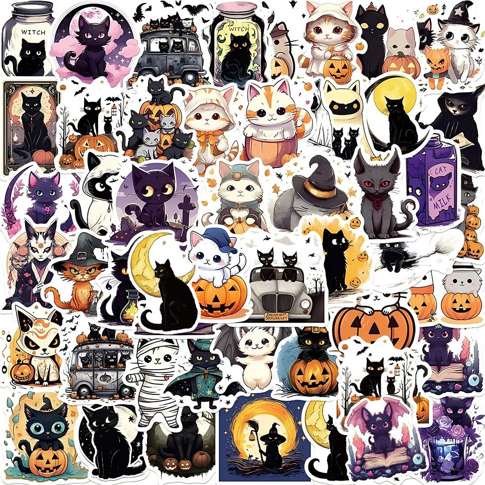 10/30/50pcs Funny Halloween Black Cat Cartoon Stickers Cool Creative Graffiti Decals Skateboard Suitcase Phone Sticker