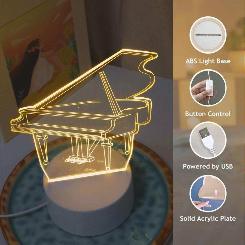 Piano 3D night light, bedroom and study atmosphere decoration USB warm color light, Thanksgiving, holiday gift for friends.