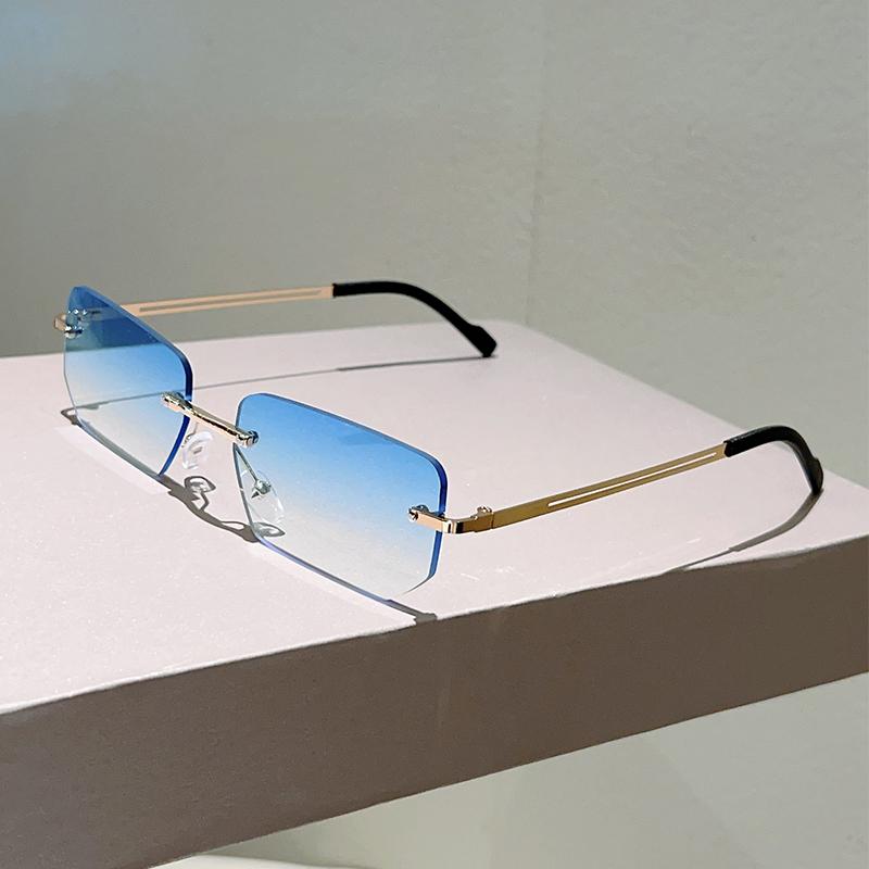 KAMMPT Okulary Przeciwsłoneczne Prostokątne Bez Oprawek Mężczyźni Kobiety Vintage Moda Soczewka Gradientowa Modne Codzienne Okulary Przeciwsłoneczne Nowy Design Marki