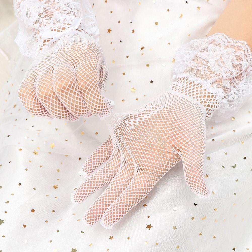 Bow Knot Women Lace Mesh Gloves Thin Etiquette Dress Gloves Holiday Princess Birthday Party Gloves