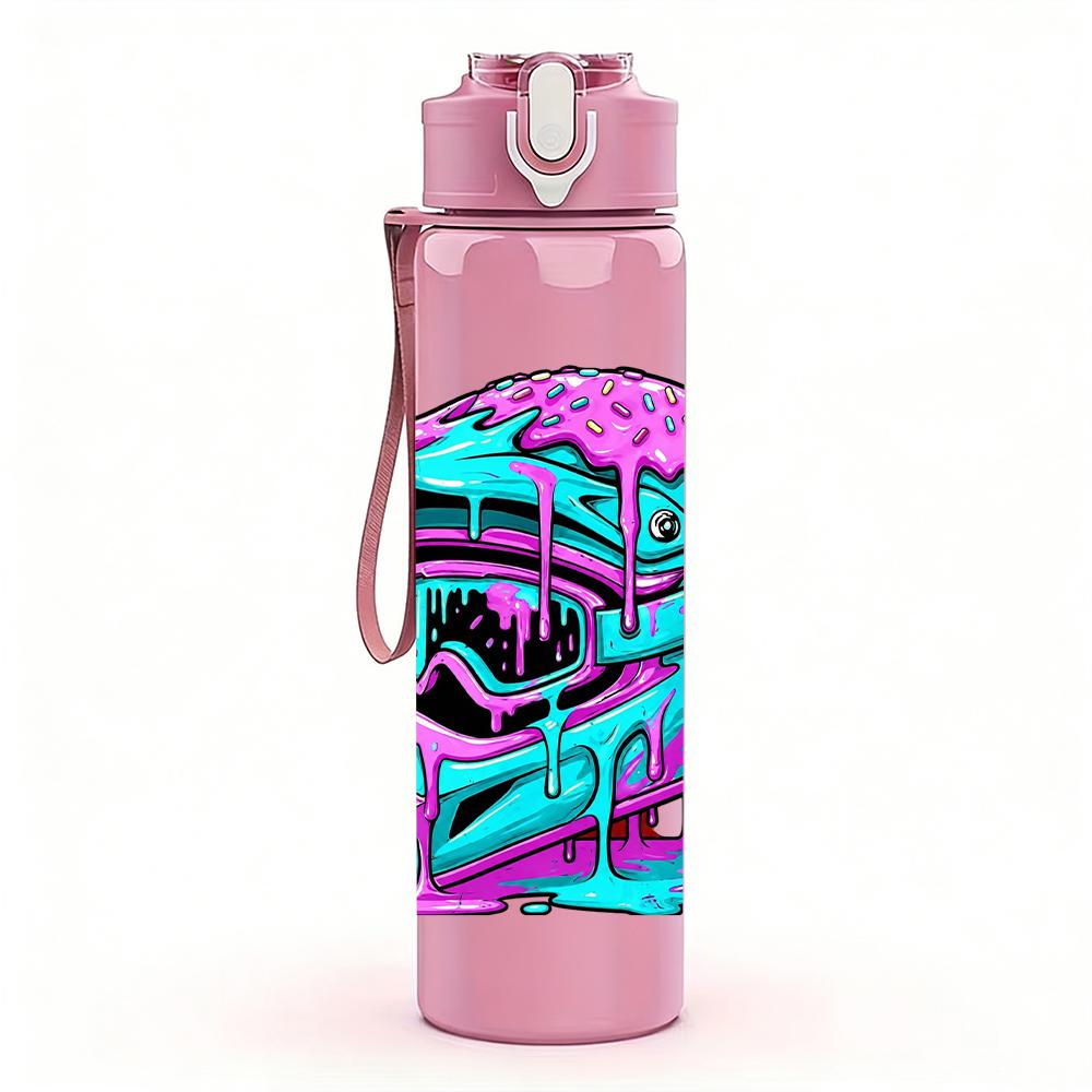 1PC Color Racing Helmet Splash Art 750ml Color Plastic Water Bottle Leakproof Flip Straw Lid For Sports Office Home Use