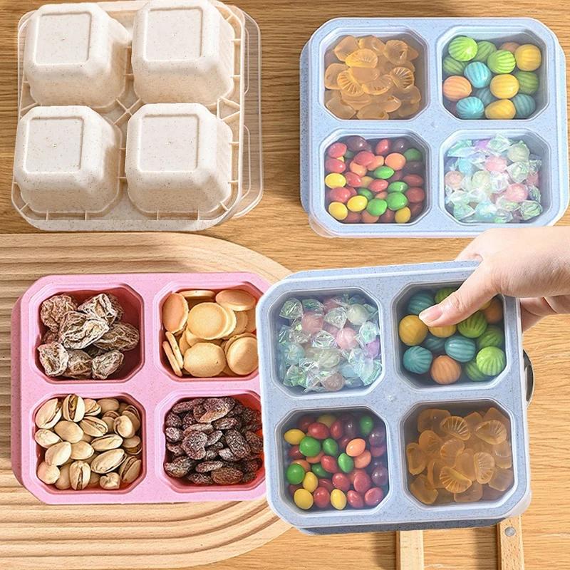 4 Grid Snack Containers Reusable Prep Meal Containers Portable for School Work Travel Lunch Boxes Portable for Kids Kitchen Tool