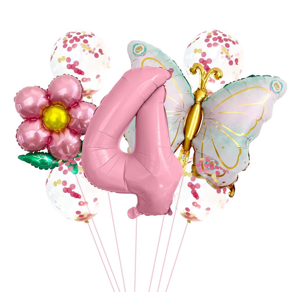 Butterfly 32 Inch Digital Flower Aluminum Film Balloon Set Baby Birthday Balloon Party Decoration Scene