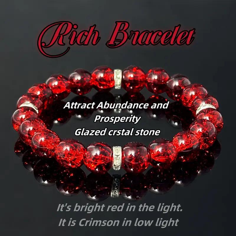 10mm Red Glass & Natural Stone Beaded Bracelet with Elastic Cord for Men and Women