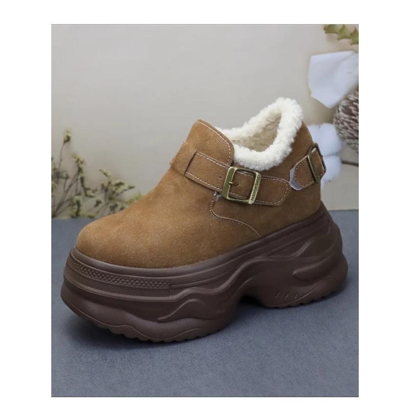Fashion 12CM Suede Microfiber Leather Fashion Plush Autumn Boots Spring Women Ankle Boots Platform Wedge Flat Winter Chimney Shoes
