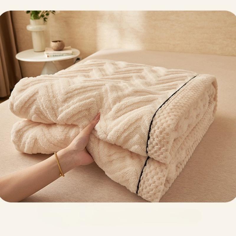 Tafu Velvet Three-layer Jacquard Blanket with Thickened Carved Patterns for Warmth Comfort Leisure Durability Striped Blanket