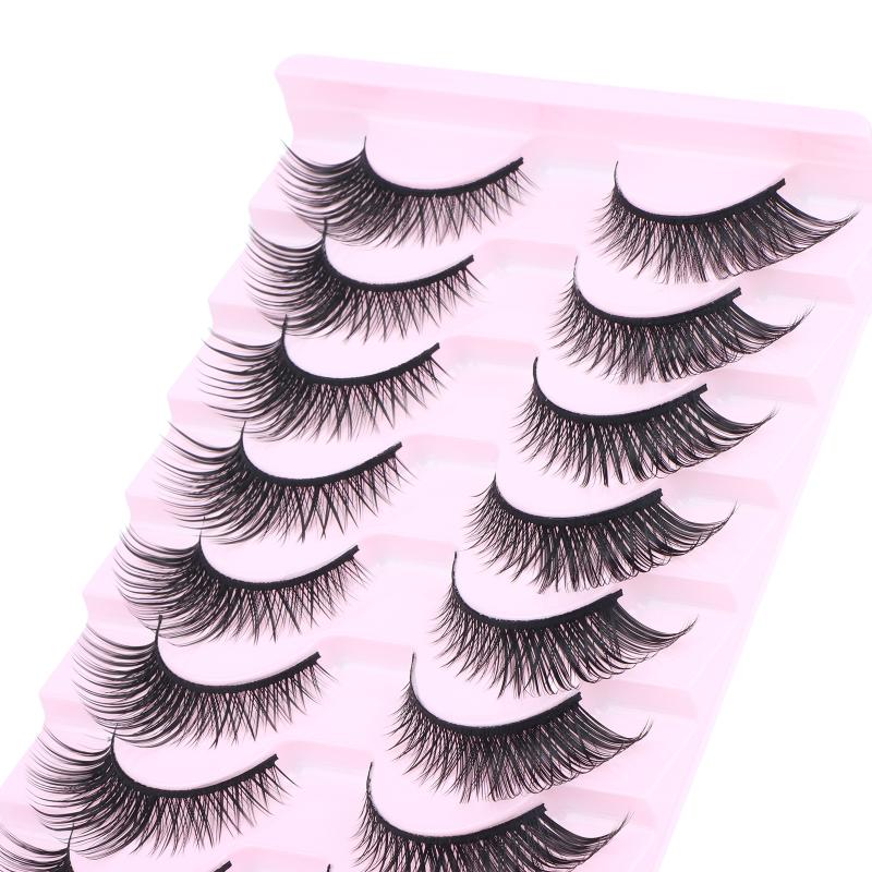 Cat Eye False Eyelashes 10 Pairs Fluffy Faux Mink Natural Volume Lashes Easy to Remove for New Learners