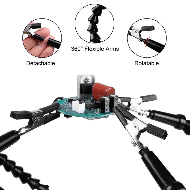 NEWACALOX Soldering Third Hand 4pc Flexible Arm Welding Helping Stand Electronic Repair PCB Circuit Board Holder Model Aircraft