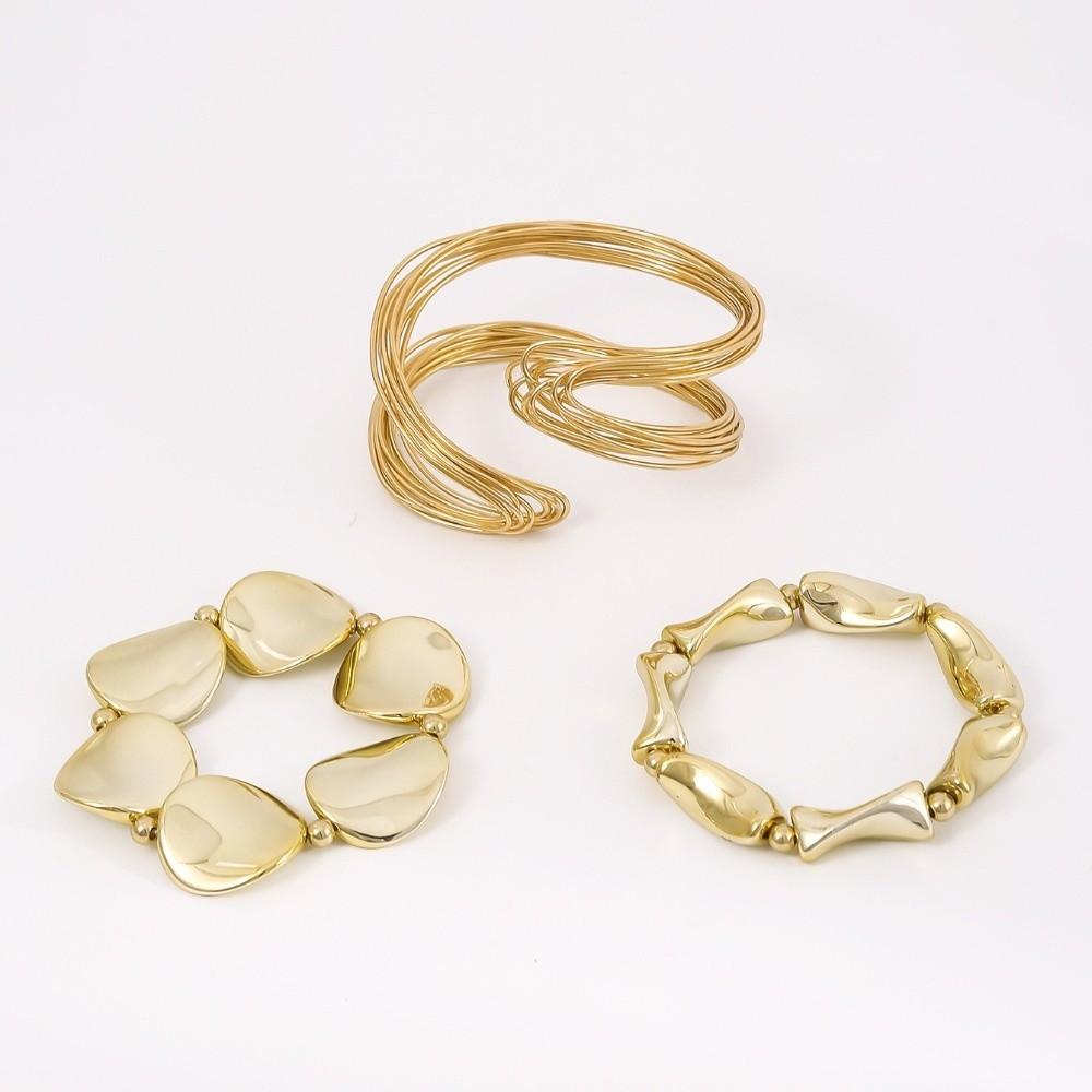 3 Pcs/Set Metal Geometric Bangle Exaggerated Women's Hand Bracelet Vintage Bracelet Set  Gift