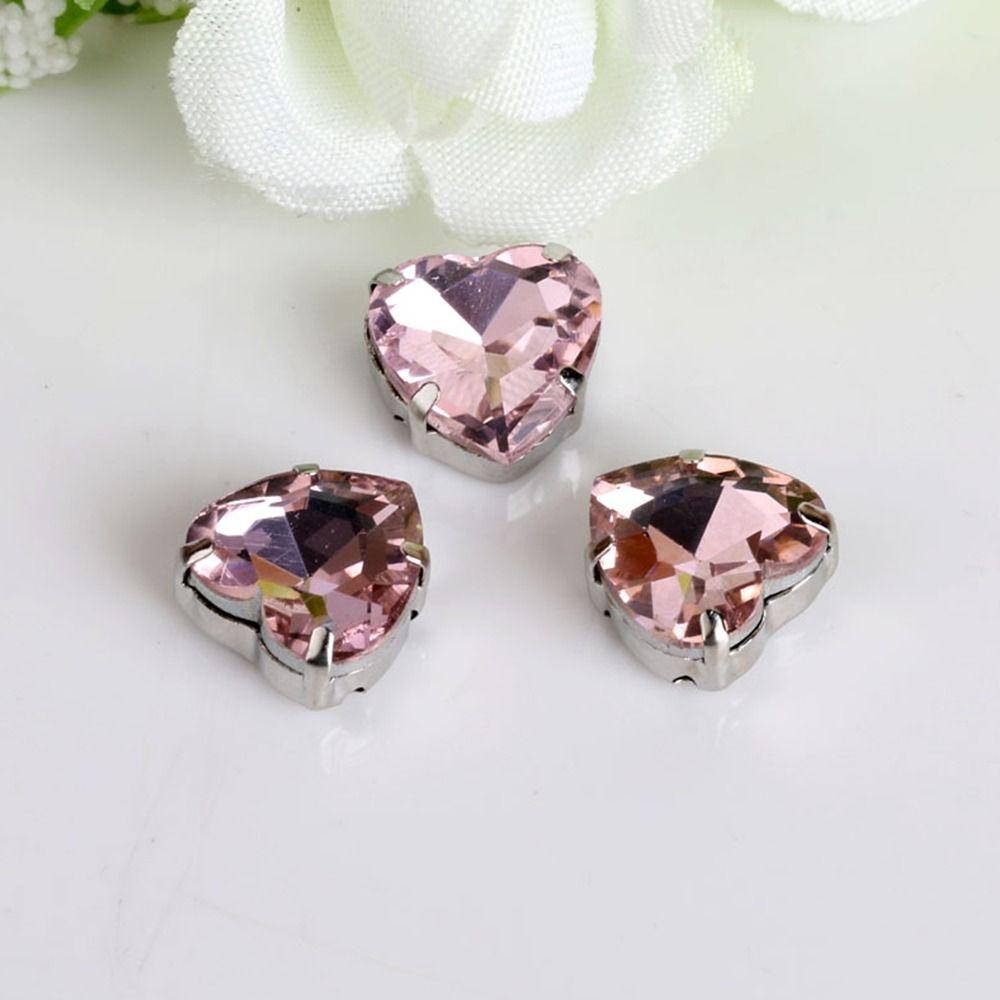50Pcs/Pack Heart Shape Glitter Sewing Rhinestones Diamond Beads Ornament For Needlework