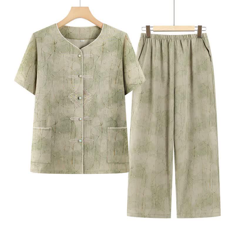 Elderly Women's Summer Short Sleeve Shirt Set