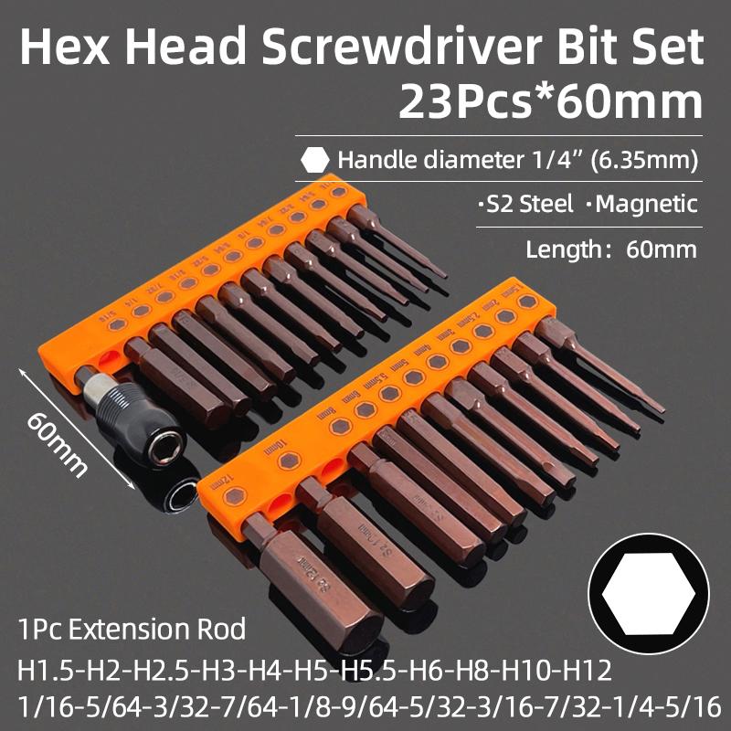 Cheie Allen cu cap hexagonal, set de burghie, 25/60 mm, metrice, imperiale, SAE, șurubelnițe magnetice, biți, burghiu electric, scule de mână, accesorii