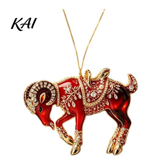 Christmas Gift for Friends Acrylic Goat Tree Pendant, Decorative Hanging Ornament with Xmas Pendant Rhinestone, Golden Cord New Year Party Durable