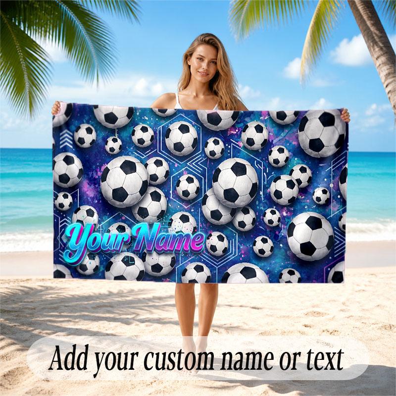 Soccer Theme Beach Towel Personalized Custom Name & Text Soft Quick Dry Beach Towel for Swimming Travel