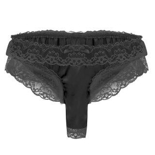 Mens Satin Panties Frilly Lace Trim Sissy Panties Sexy Open Elephant Nose Lingerie Crossdressers Underwear Maid Cosplay Briefs