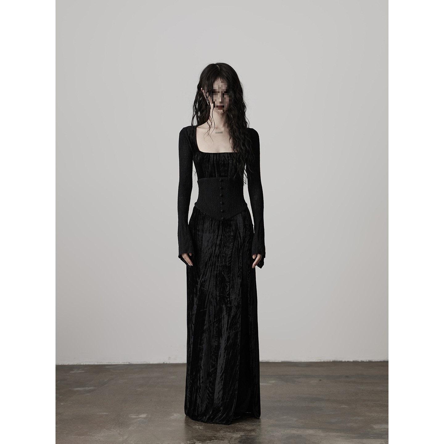Indulge Midnight Waltz Wool Velvet Lace Black Long Dress L черный (предзаказ)