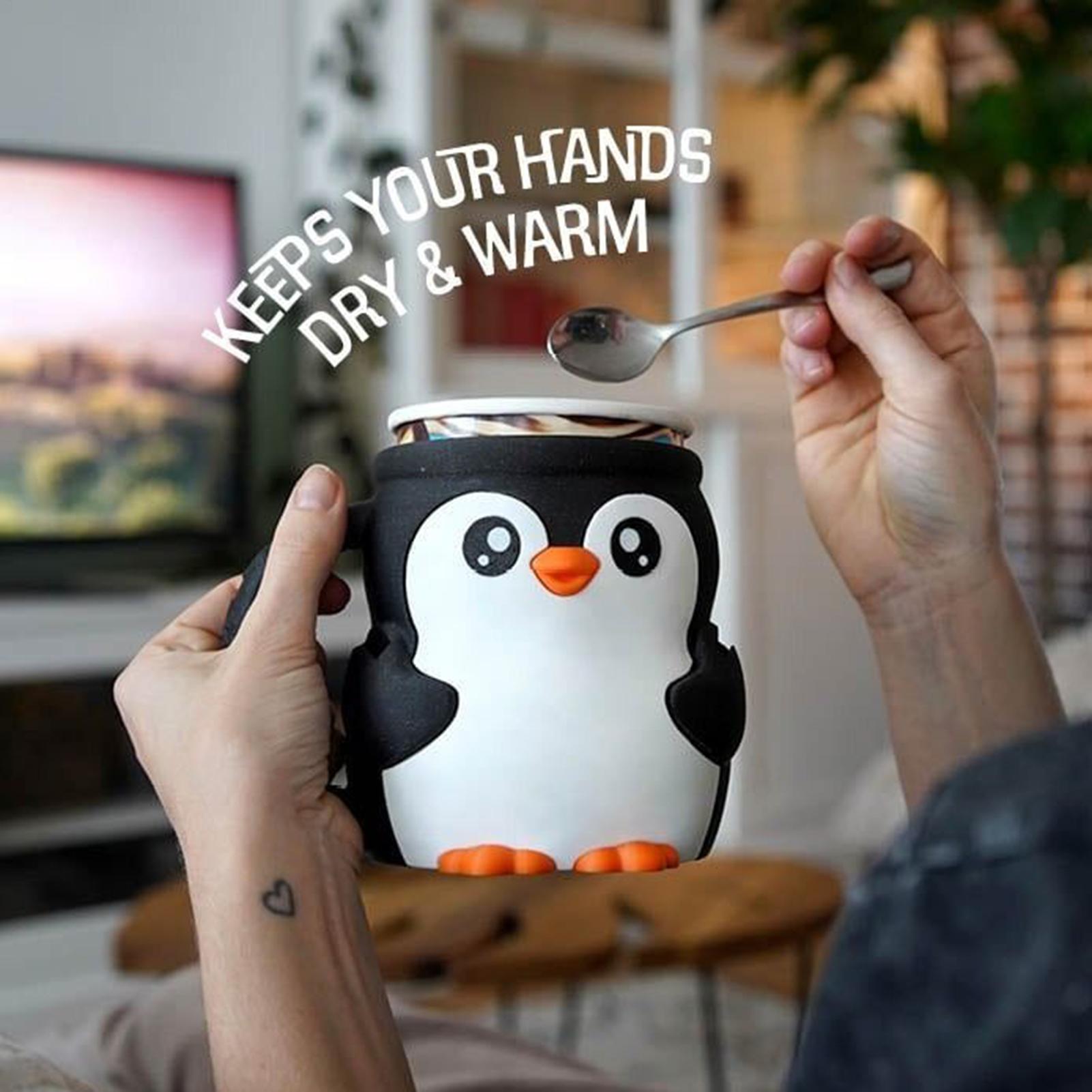 Ice Cream Pint Holder Cute Penguin Ice Cream Pint Holder Ice Cream Pint Cup Spoon Slot Secret Snack Drawer Ice Cream Cup Sleeve CN