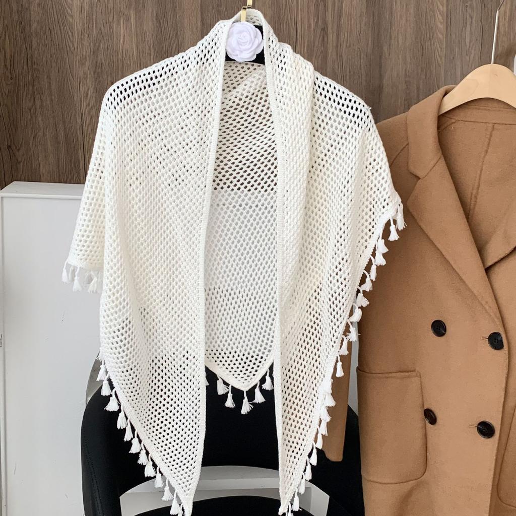 Women S Knitted Solid Color Tassel Versatile Shawl Wrap