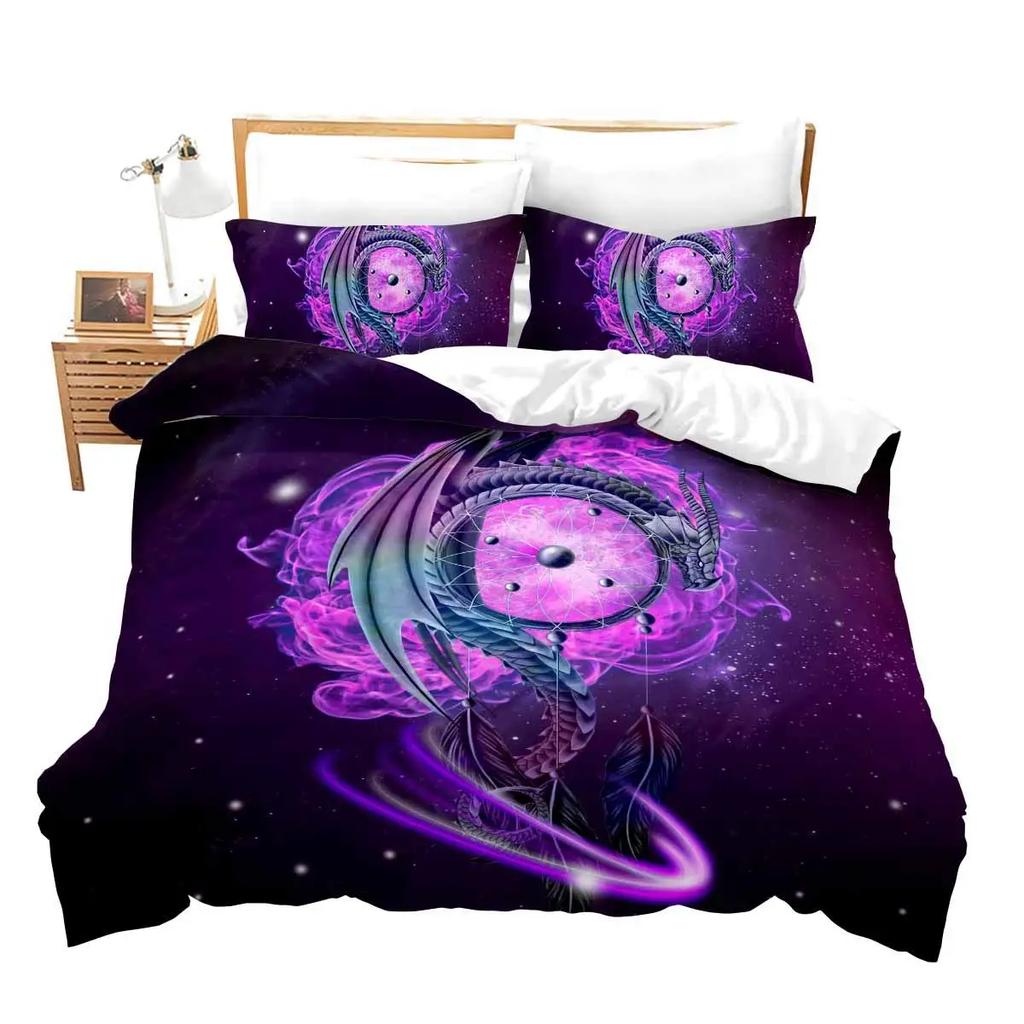 Dragon Duvet Cover Sets King/Queen Size 3D Flying Dragon with Wings Blue Fire Bedding Set Animal 2/3pcs Polyester Quilt Cover