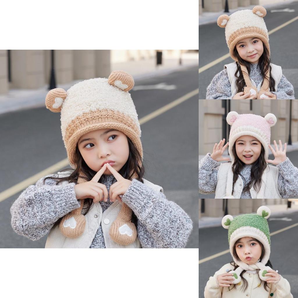 Kids Knit Hat With Heart Ears For Winter Warmth And Wind Resistance