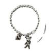 Korean S925 Silver Bear Bracelet: Retro Fashion Heart Bangle with Round Beads and Square Accents