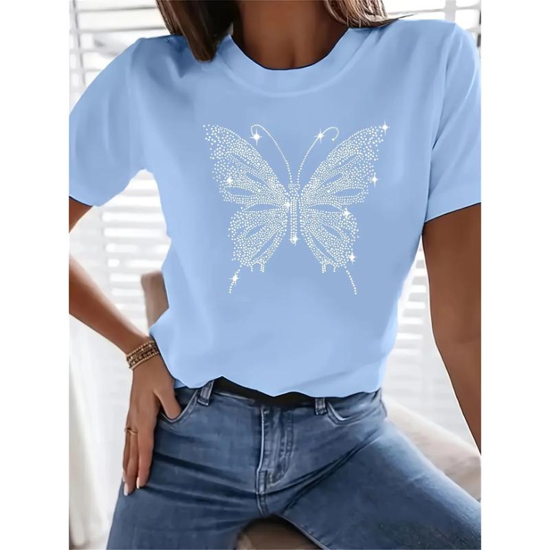 

Женская футболка с коротким рукавом и круглым вырезом, топ-футболка с 3D-принтом бабочки 4XL