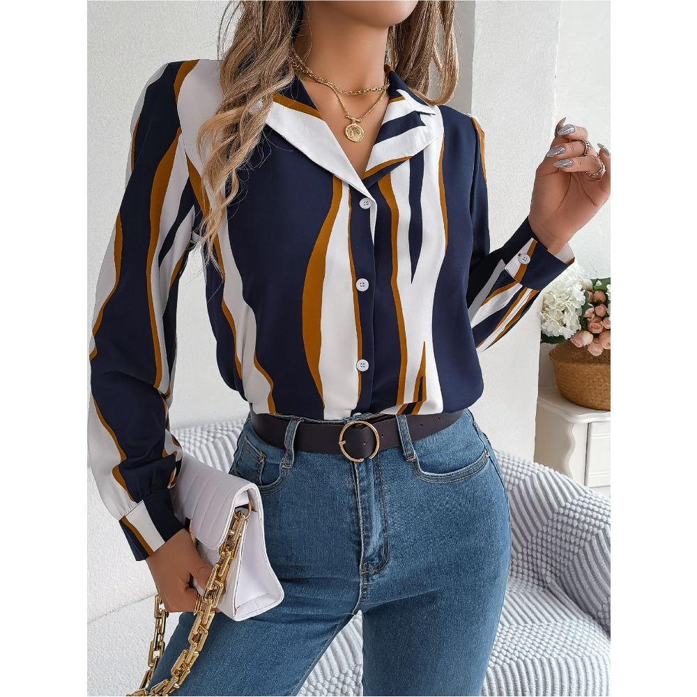 Ležérní a všestranná kontrastní pruhovaná košile s dlouhým rukávem a límečkem