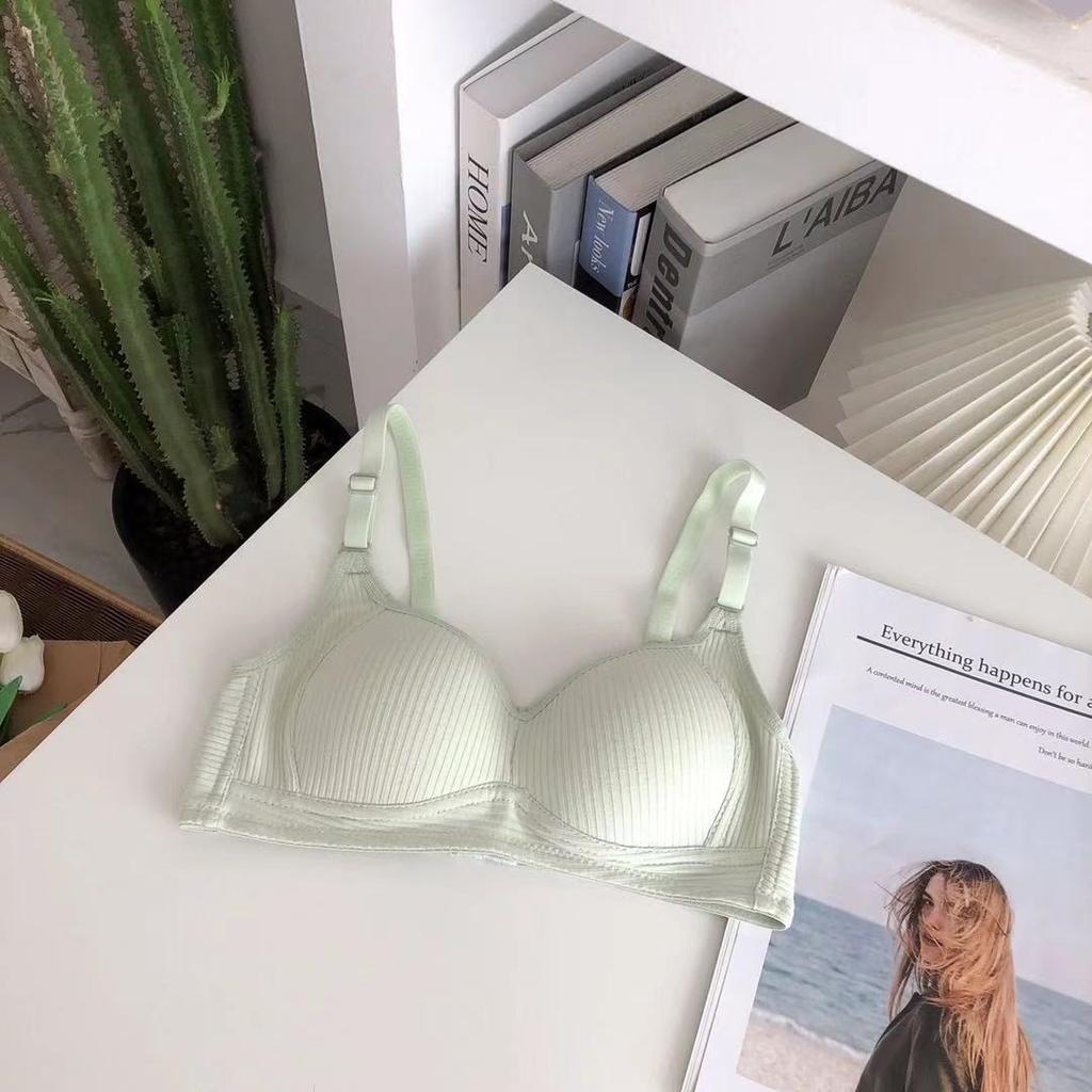 Small Breasts Gather Comfortably, No Steel Ring, No Trace Underwear, Women's Pure Cotton Thin High School Girl Bra Cover Set