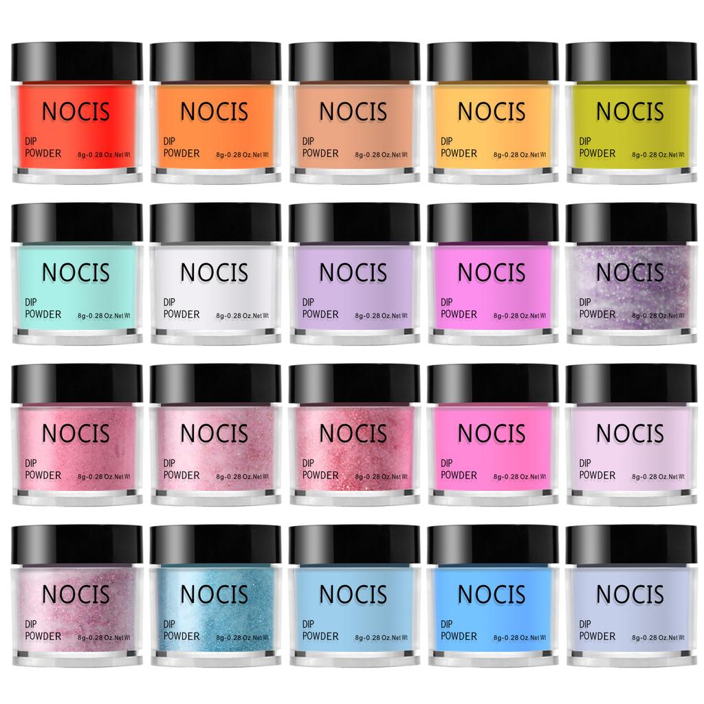 NOCIS Nail Dipping Powder Set for Sculpture and Extension - Professional & Home Nail Art, Colored Acrylic Powder, 15 Shades, Long-Lasting