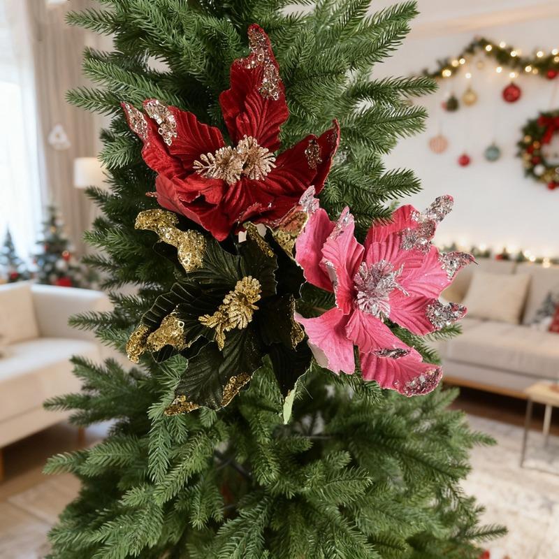 Simulation Christmas Flower 35cm Flannel Sequins Christmas Flower Christmas Tree Ornament Home Christmas Ornament