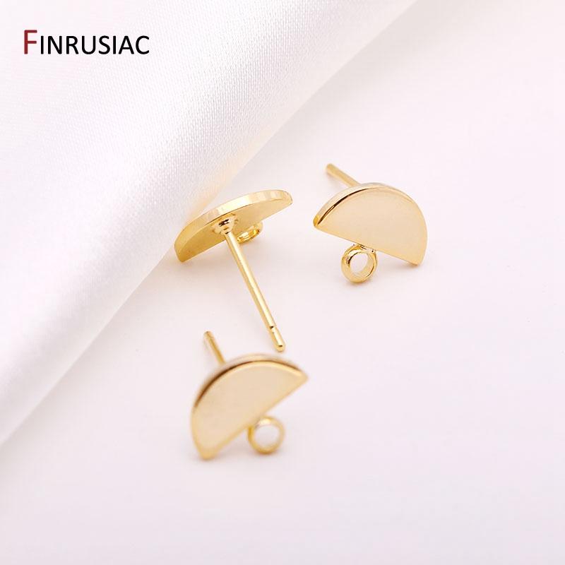 12.5mm*10mm 14K Gold Plated Brass Half-Moon Ear Stud Earrings With 3mm Close Ring DIY Earrings Making Supplies