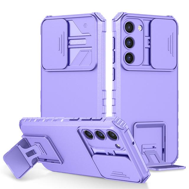 

Для Samsung Galaxy S23 Ultra Case Slide Camera Lens Armor Protection Kickstand Phone Case For Samsung S23 S 23 Plus Back Cover For Galaxy S23 фіолетовий