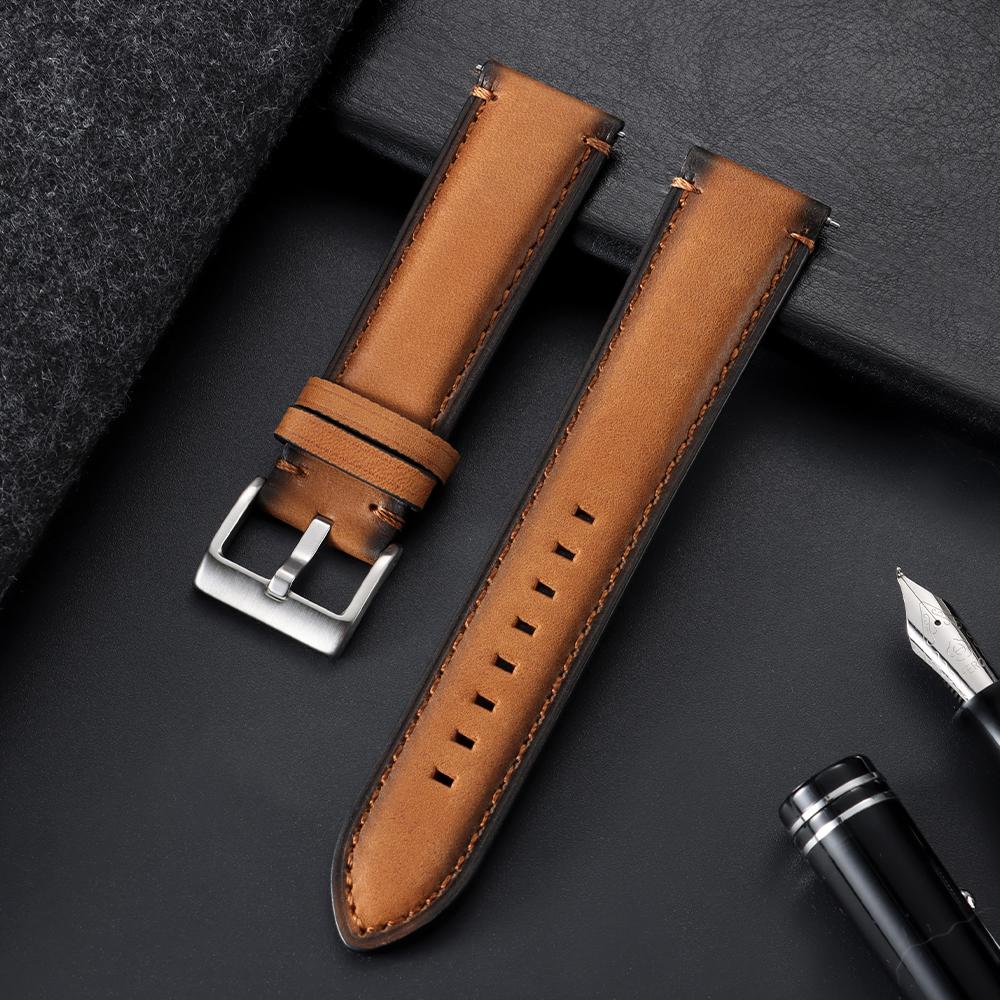 20mm 22mm 24mm Retro Calfskin Watch Band Women Men Wristband Brown Blue Universal Replacement Strap for Seiko Bracelet for Omega 20mm