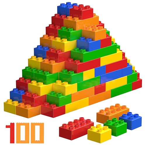[High-Value] HIUME 100-Piece Large Building Block Set (5 Colors, 4 Shapes) - Duplo/Anpanman Compatible [Educational Building Blocks]