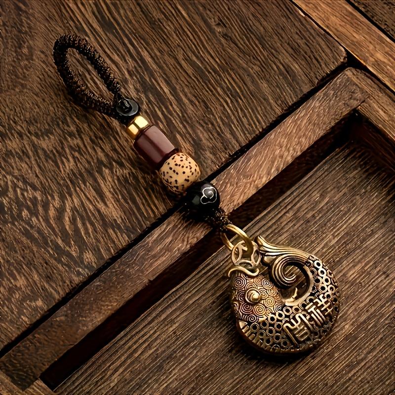 Handwoven Rope Pure Copper Goldfish Pendant Car Keychain Hollow Design Creative Gift for Men