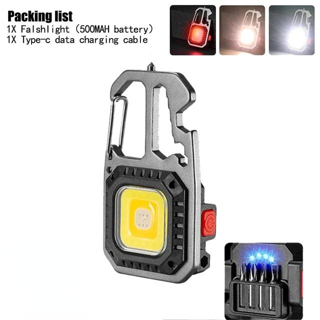 KDULIT LED Portable Keychain Flashlight Outdoor COB Work Light Emergency Lighting with Window Hammer Bottle Opener Lamp Camping