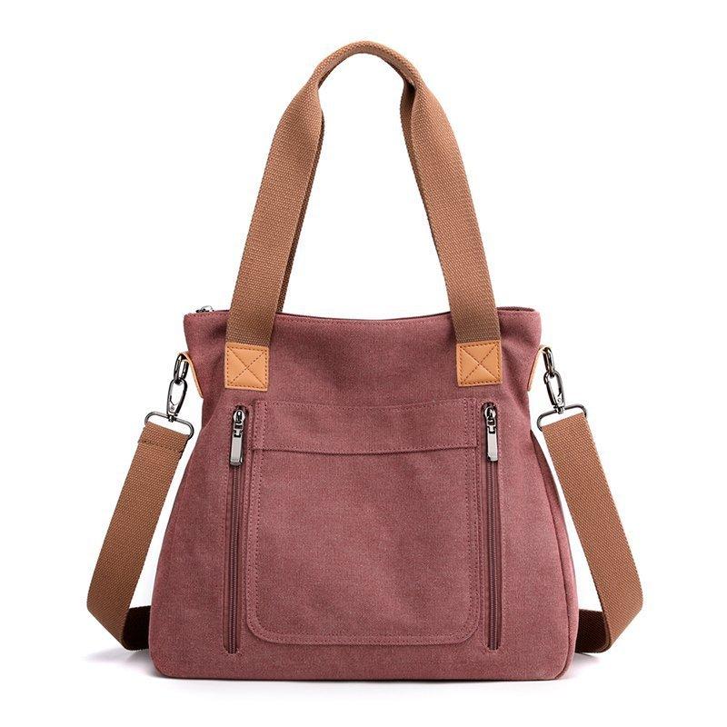 Solid Color Canvas Tote Bag, Large Capacity Crossbody Bag, Portable Travel Shoulder Bag